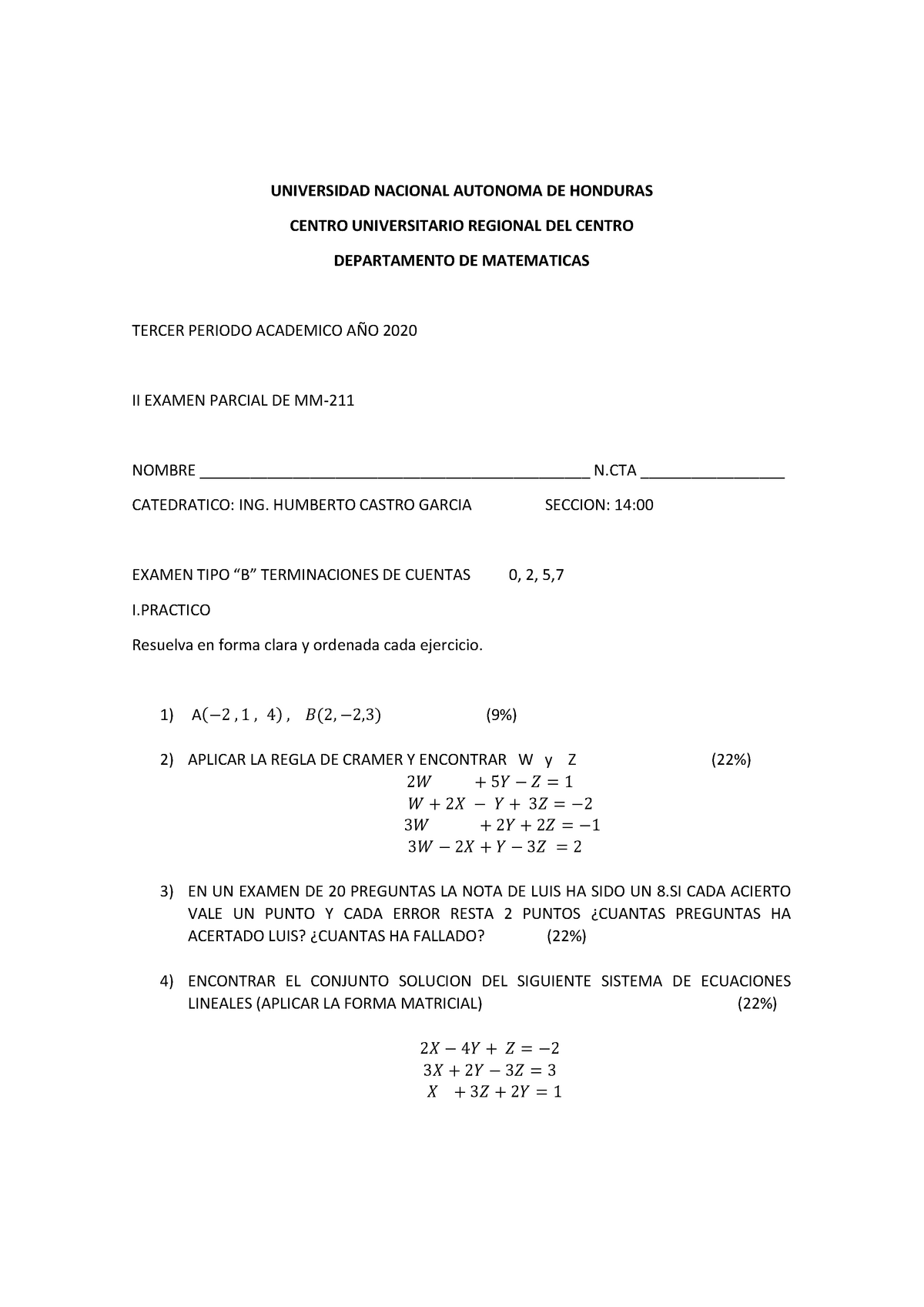 II Examen B DE MM-211 Año 2020-2021 Centro Universitario Regional Del ...