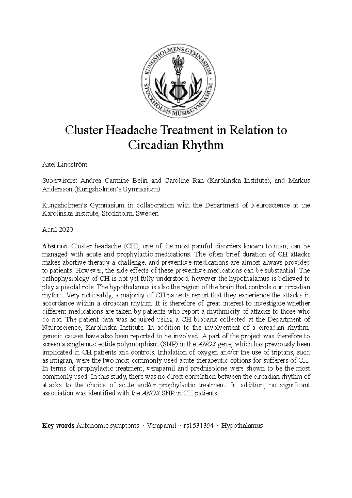 Cluster Headache Diploma Project Cluster Headache Treatment in