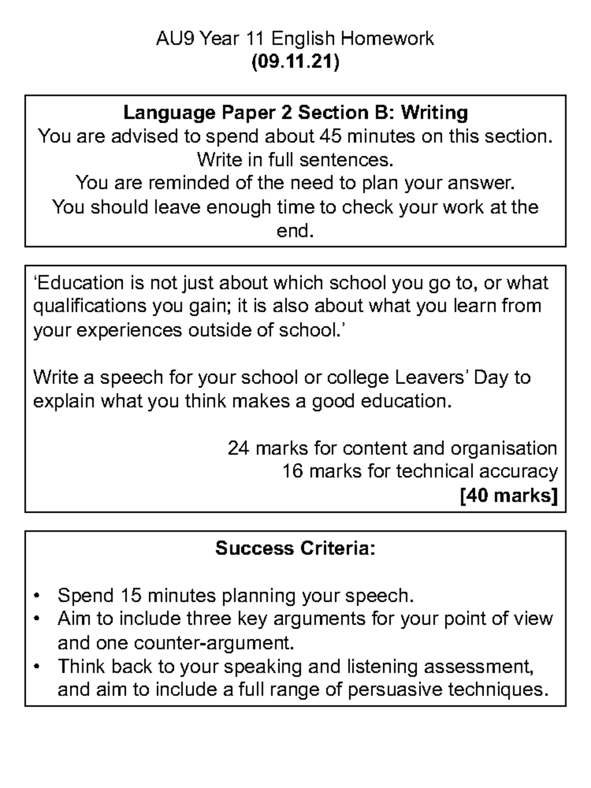 AU9 Year 11 Homework - sjsj - AU9 Year 11 English Homework (09.11 ...