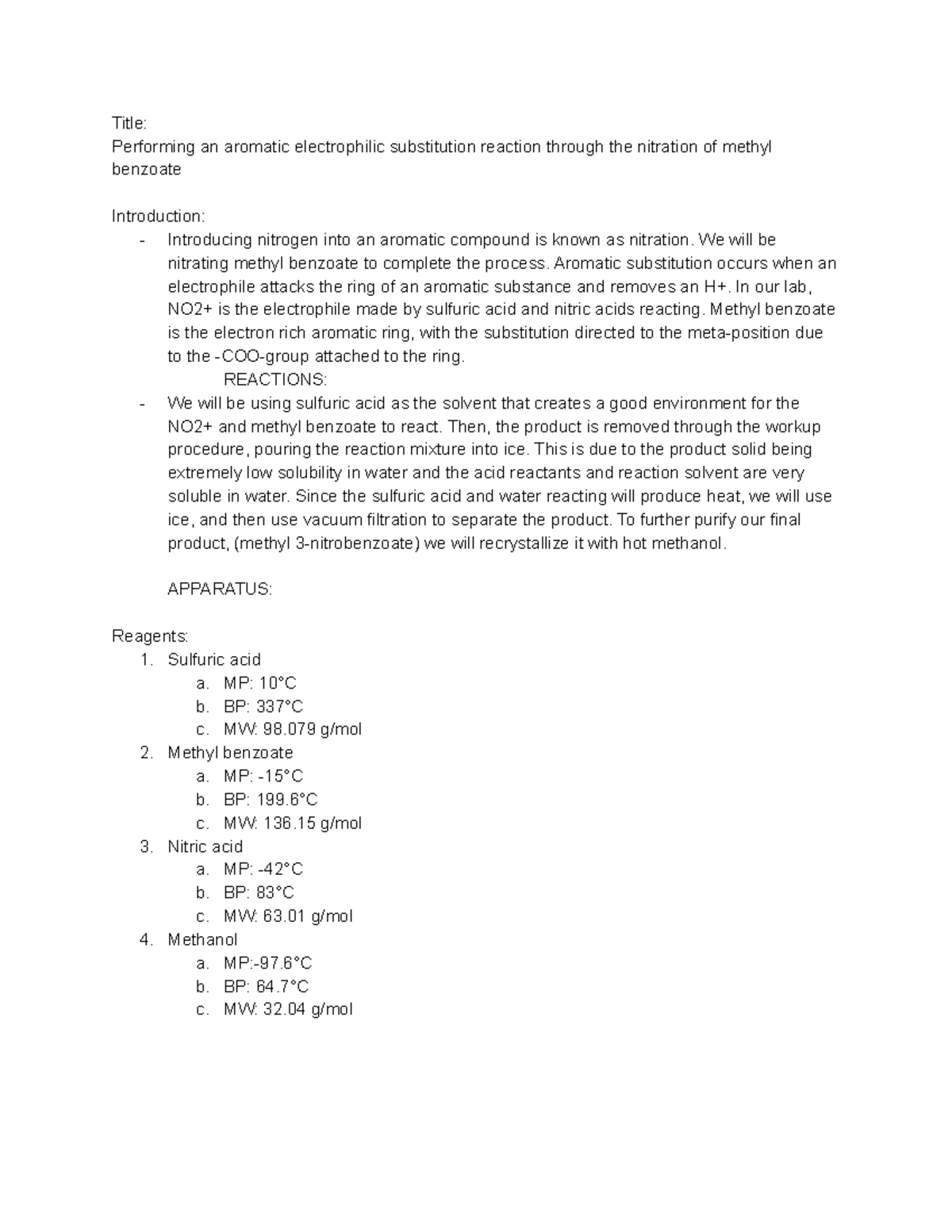 Orgo 2 Lab 4 - lab report #4; procedure/materials/results all included ...