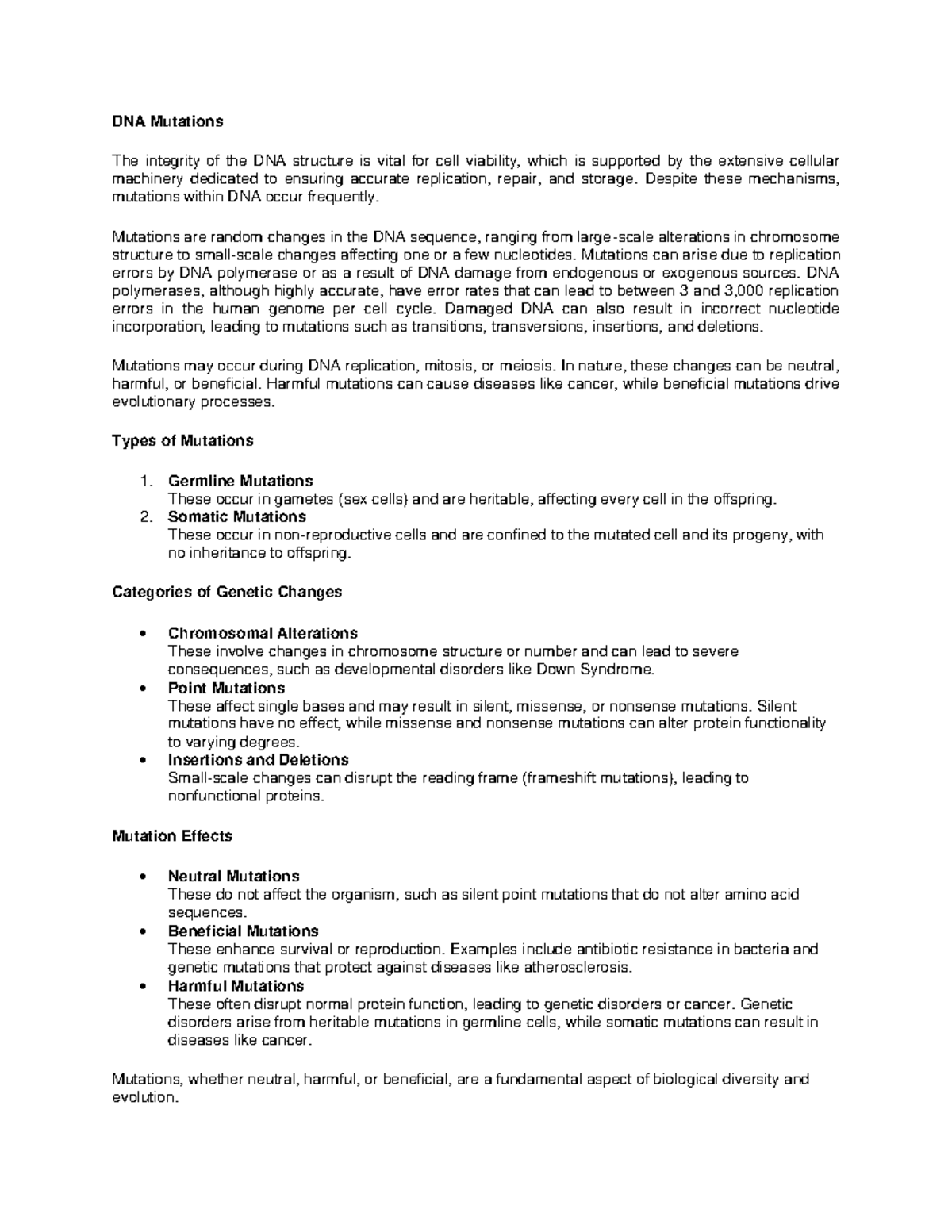 Notes in DNA Mutations - DNA Mutations The integrity of the DNA ...