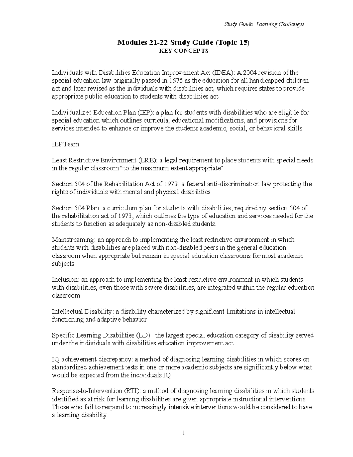 Module 21-22 Study Guide - Study Guide: Learning Challenges Modules 21 ...