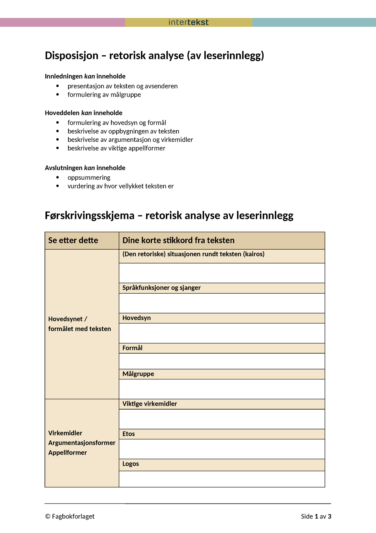 Foerskrivingsskjema M Eks Retorisk Analyse Leserinnlegg BM ...