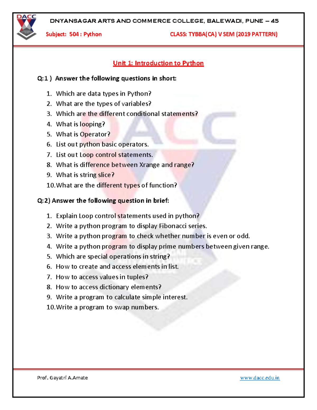 IMP-Question-Python - Jaksmzndj kkm - Subject: 504 : Python CLASS ...