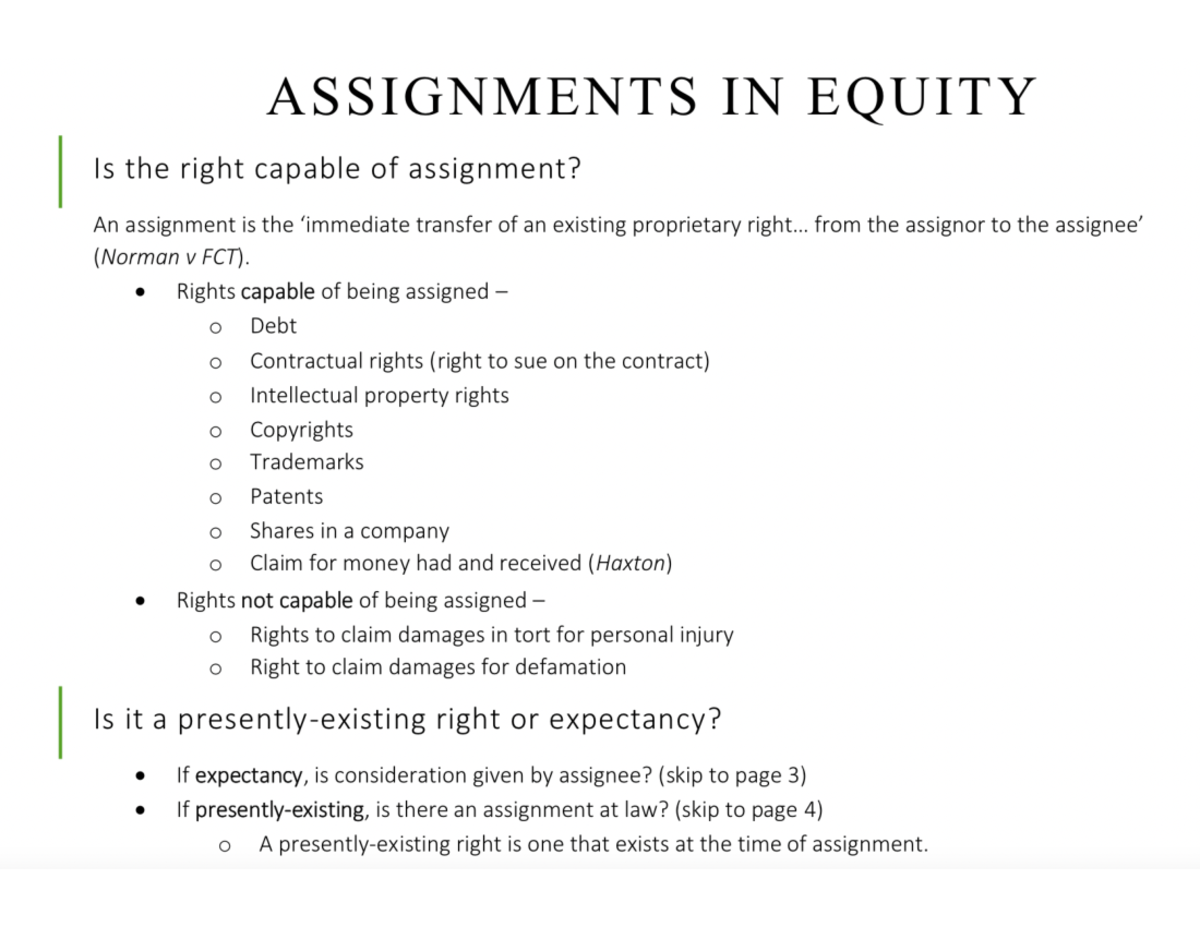 Assignments in Equity 1 - LAWS11-313 - Studocu