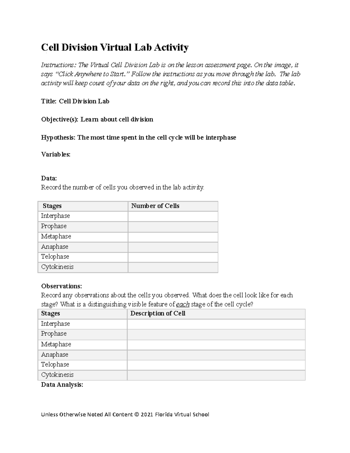 03 01 virtual cell division lab report - Cell Division Virtual Lab ...