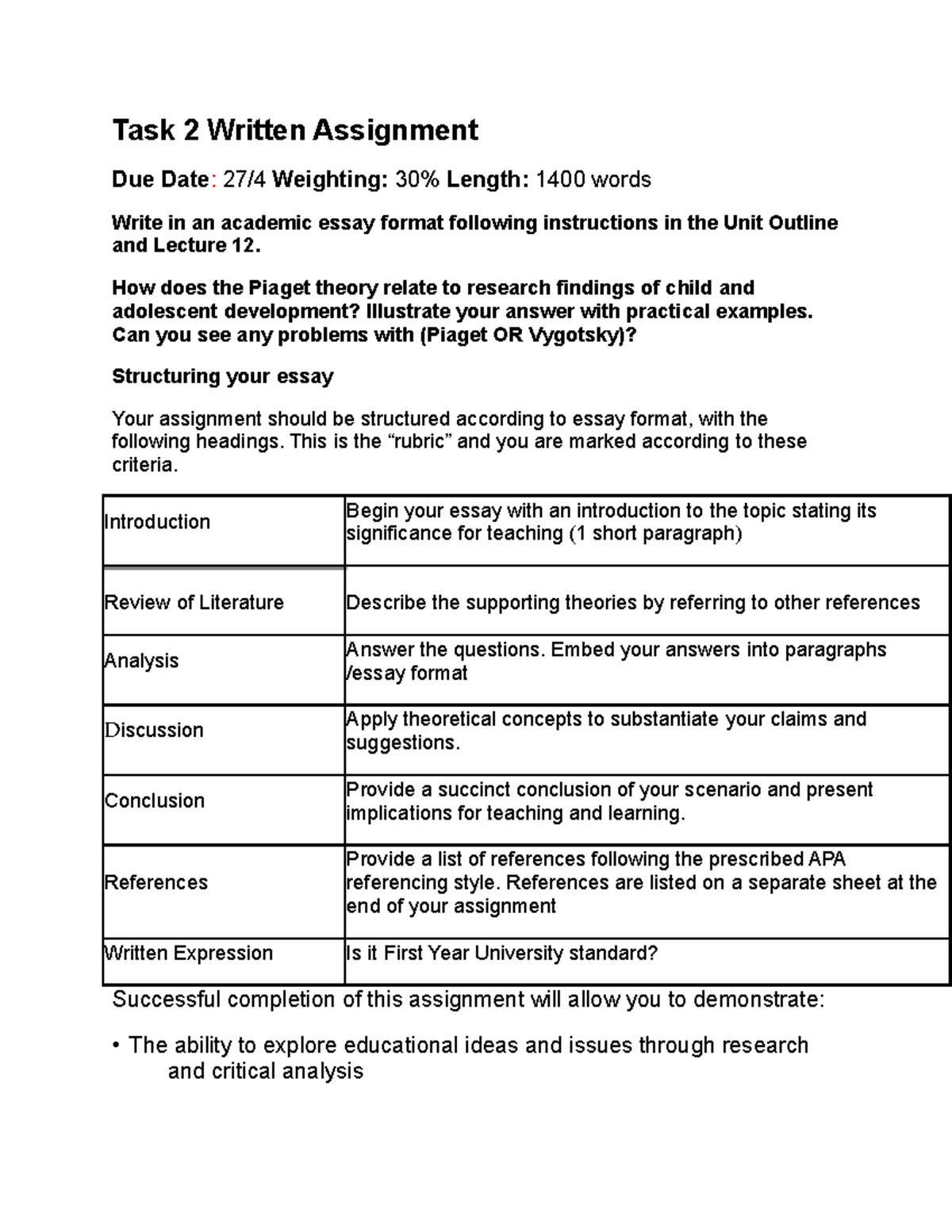 Educ Task 2 Written Assignment - Task 2 Written Assignment Due Date: 27 ...