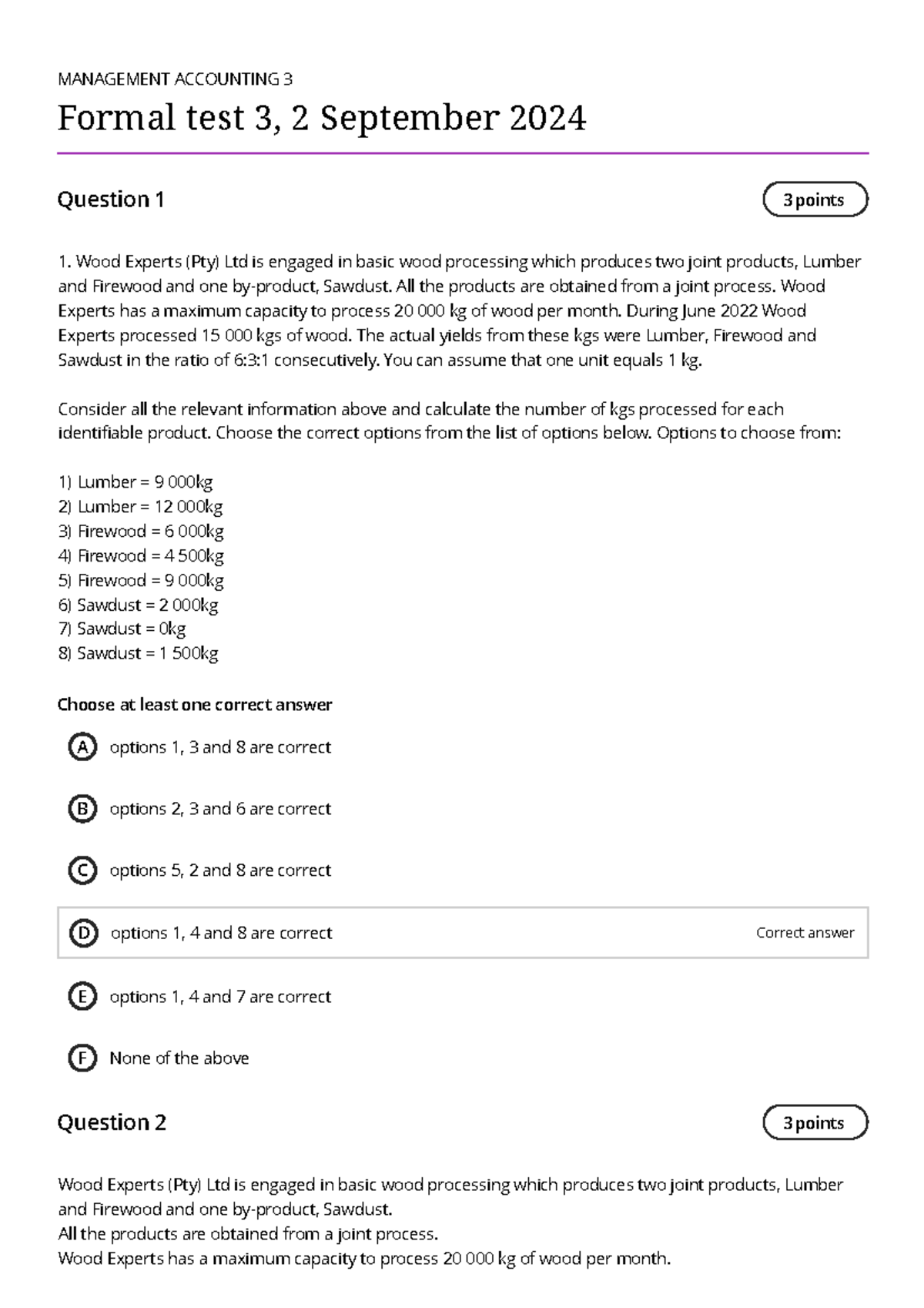 MAA360S September 2024 - MANAGEMENT ACCOUNTING 3 Formal test 3, 2 ...