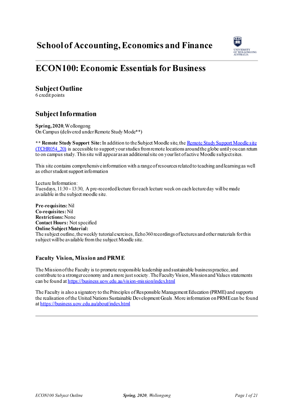 ECON100 Full Study Notes, ECON100 - Economic Essentials for Business - UOW