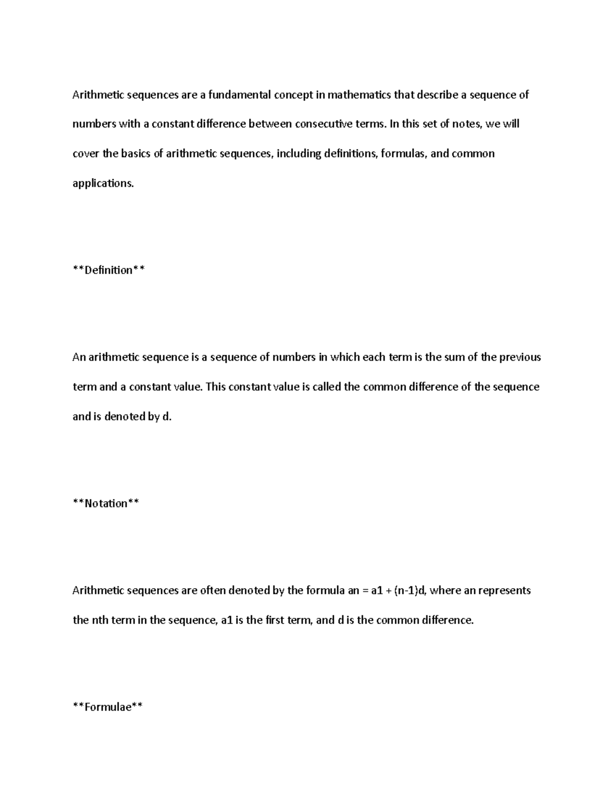 Arithmetic sequence - In this set of notes, we will cover the basics of ... image.
