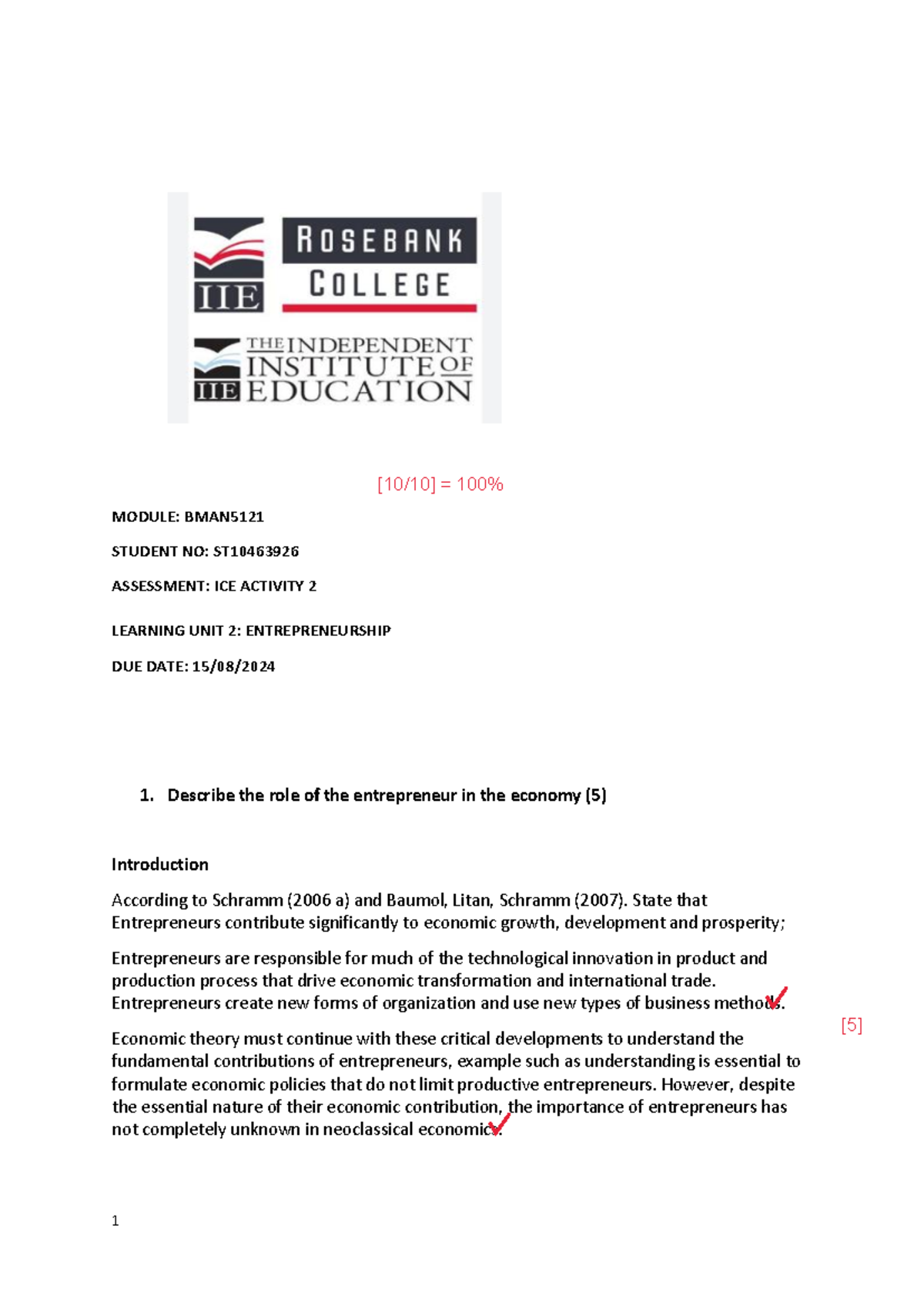 BMAN5121+ICE+ Activity+2 - 1 MODULE: BMAN STUDENT NO: ST ASSESSMENT ...