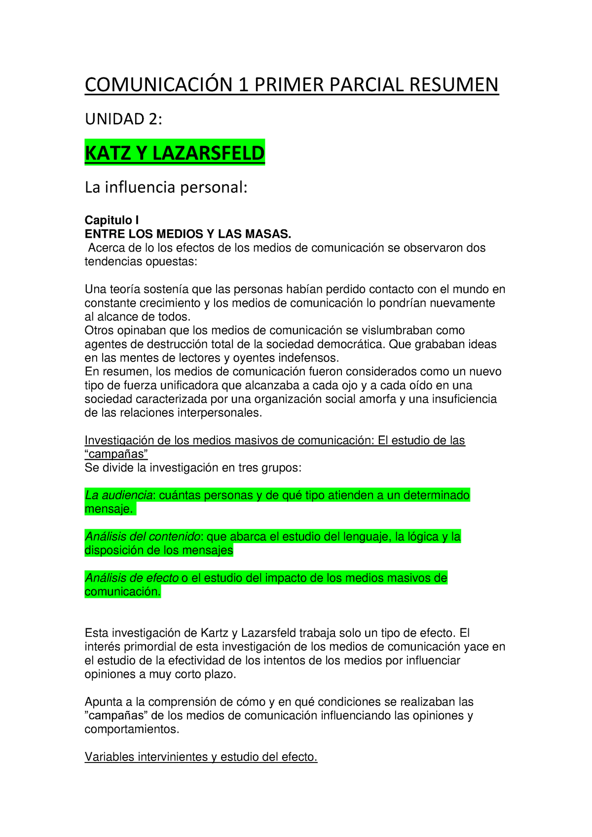 Comunicación 1 Primer Parcial Resumen - COMUNICACI”N 1 PRIMER PARCIAL ...