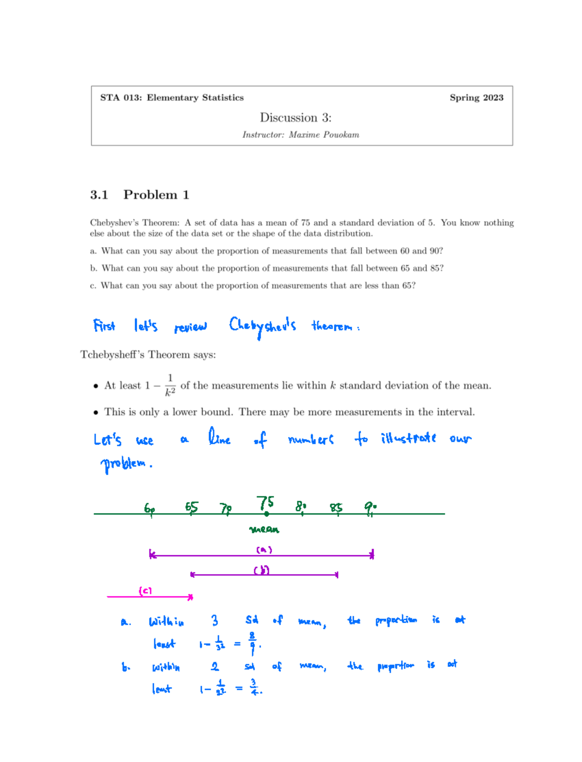 Chapter 3 Discussion Problems - First let's review Chebyshev's theorem ...
