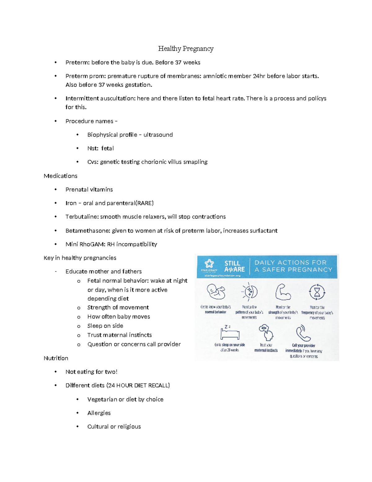 Week 4 - notes - Healthy Pregnancy Preterm: before the baby is due ...