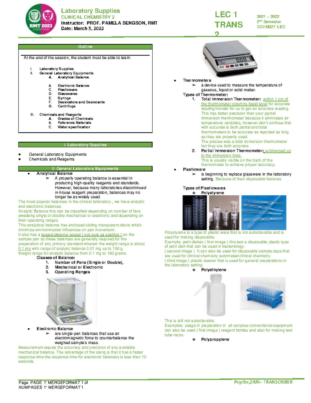 Clinical Chemistry Trans 2 - Psyche,ZARI– TRANSCRIBER Laboratory ...