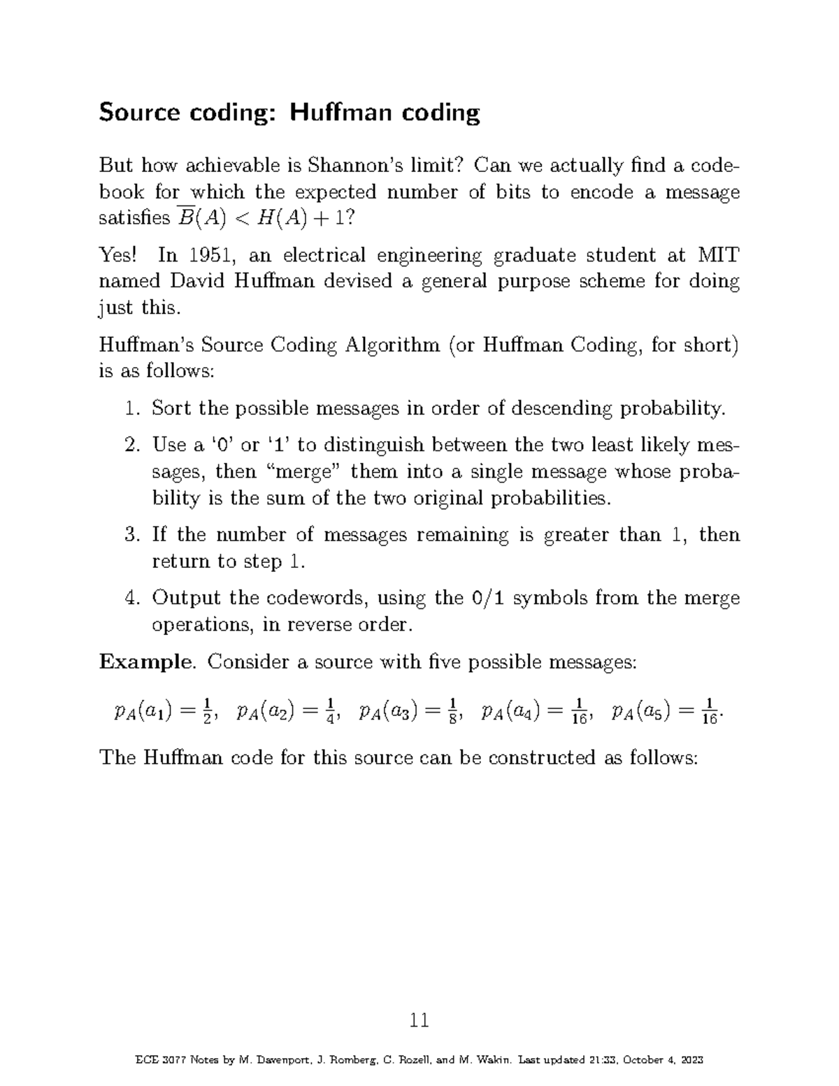 07 Huffman Channel Coding-1 - Source coding: Huffman coding But how ...