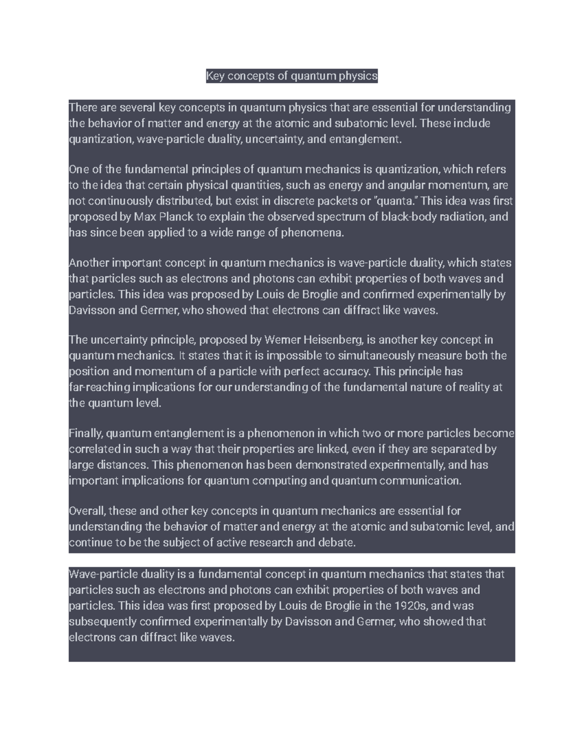 Key concepts of quantum physics - These include quantization, wave ...