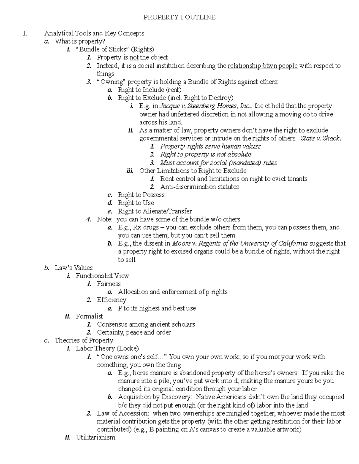 Festa Outline - PROPERTY I OUTLINE I. Analytical Tools and Key Concepts ...