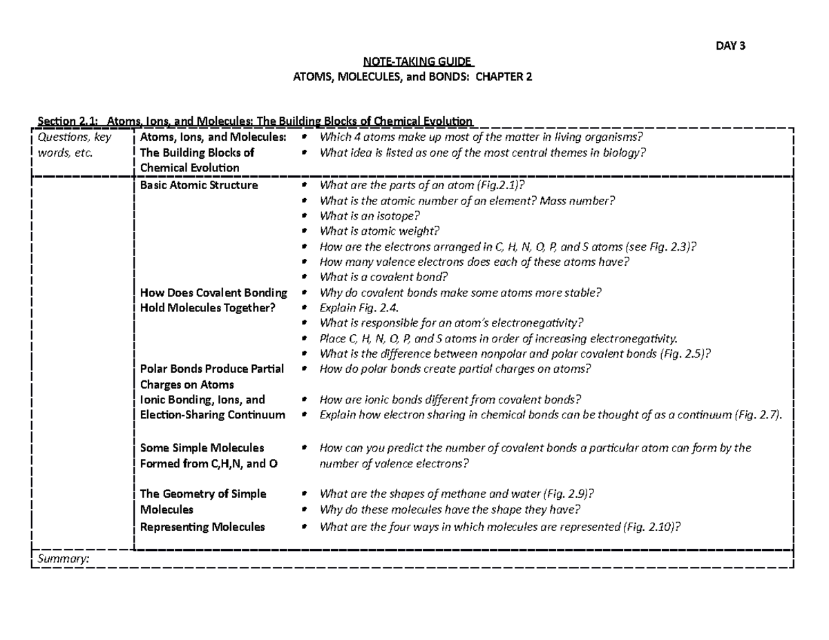 Day 3 Note Taking Guide LARV2 DAY 3 NOTE TAKING GUIDE ATOMS Day 3 Note Taking Guide LARV2 DAY 3 NOTE TAKING GUIDE ATOMS