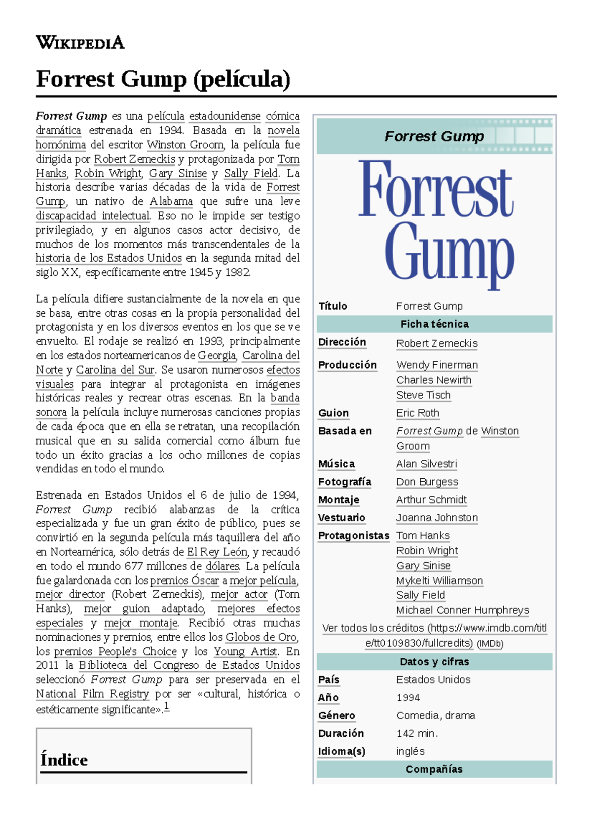 Forrest Gump Pelicula Forrest Gump Titulo Forrest Gump Ficha Tecnica Direccion Robert Zemeckis Studocu