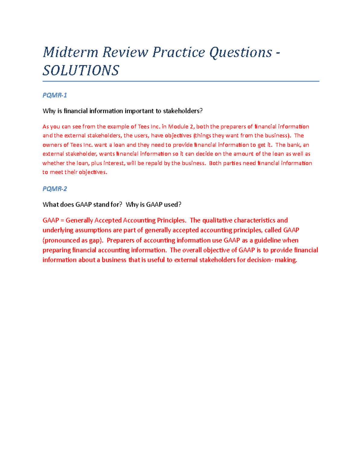 Midterm Review Practice Questions - Solutions - Midterm Review Practice ...