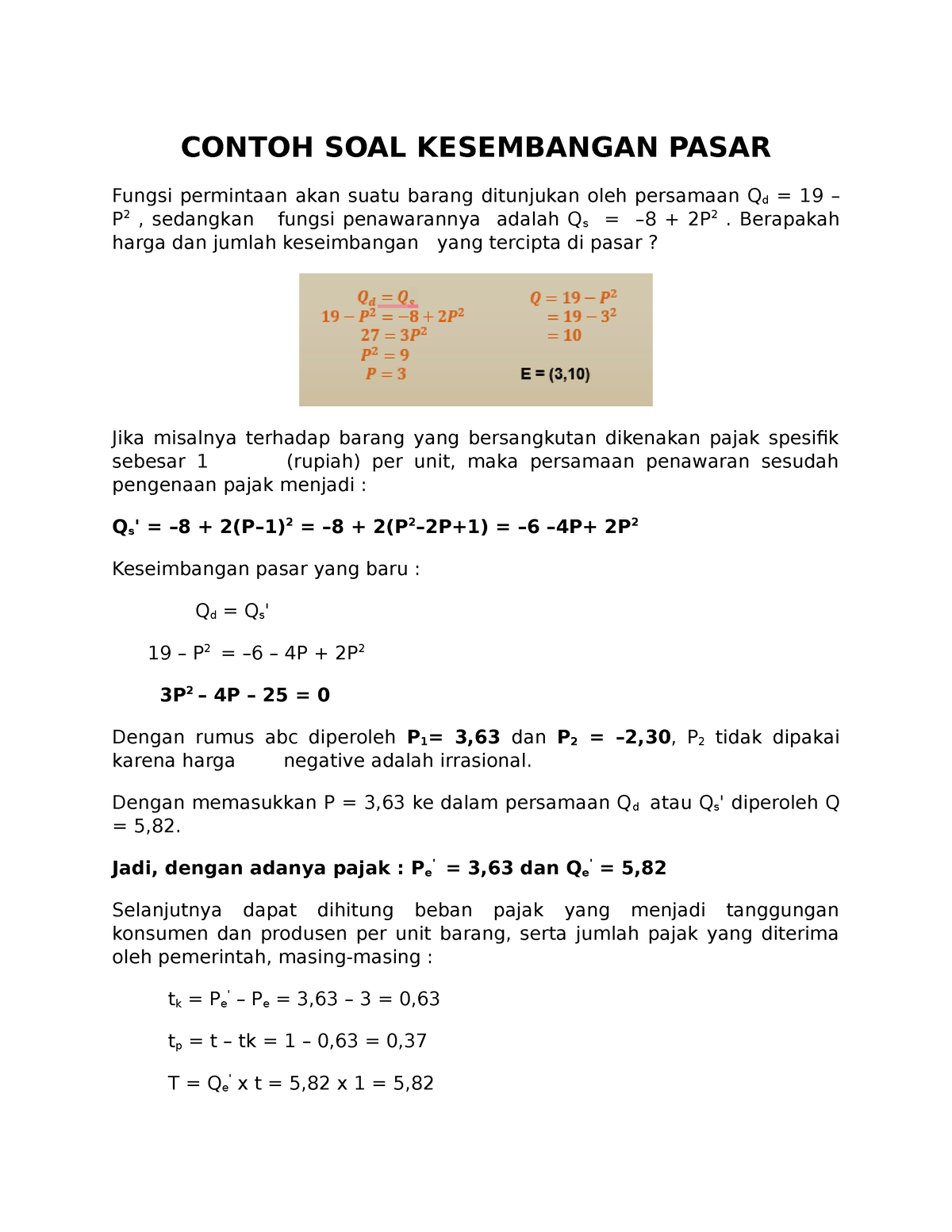 Contoh Soal Kesembangan Pasar Contoh Soal Kesembangan Pasar Fungsi