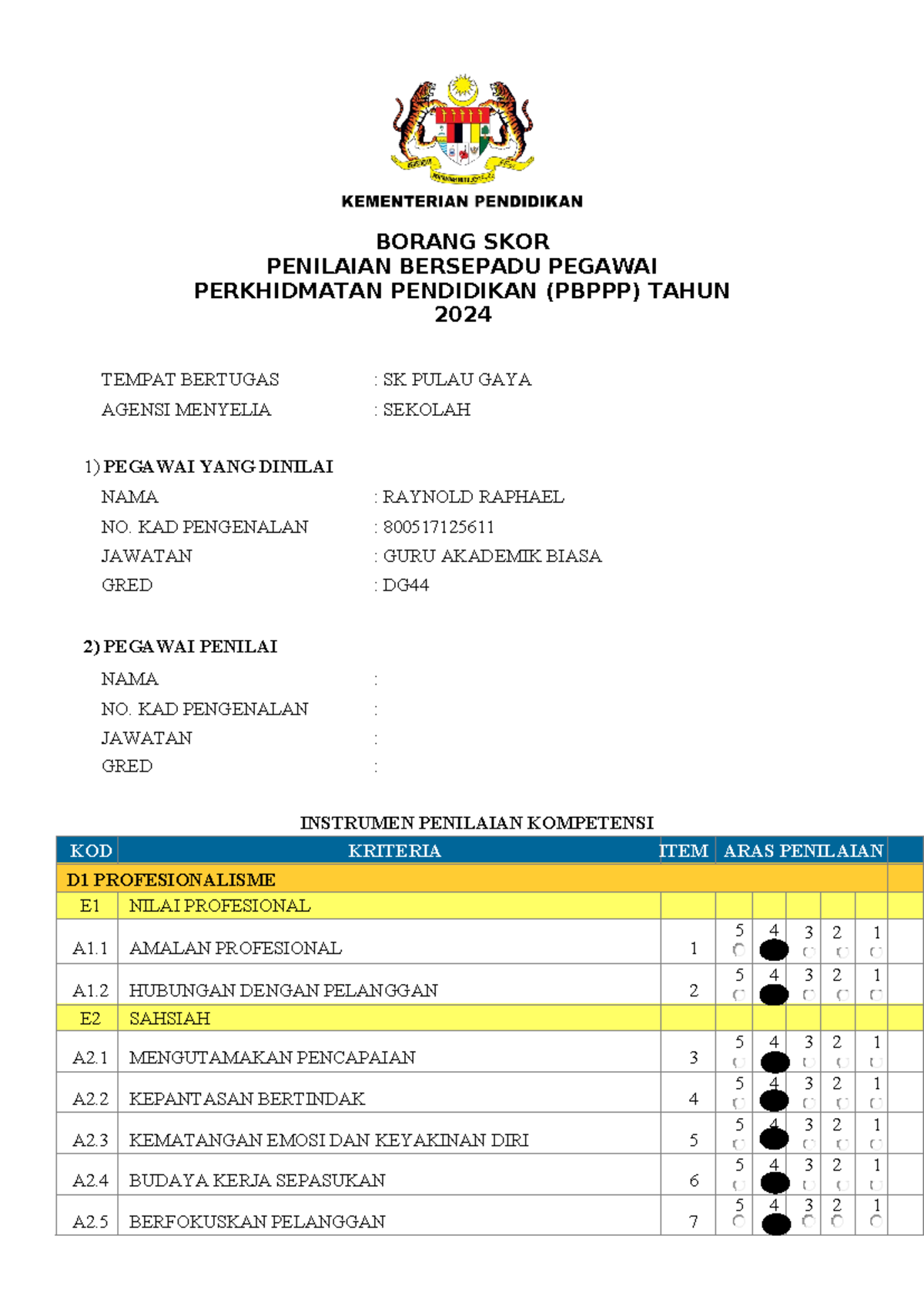 Borang Skor Pbppp - Penilaian Kendiri - BORANG SKOR PENILAIAN BERSEPADU ...