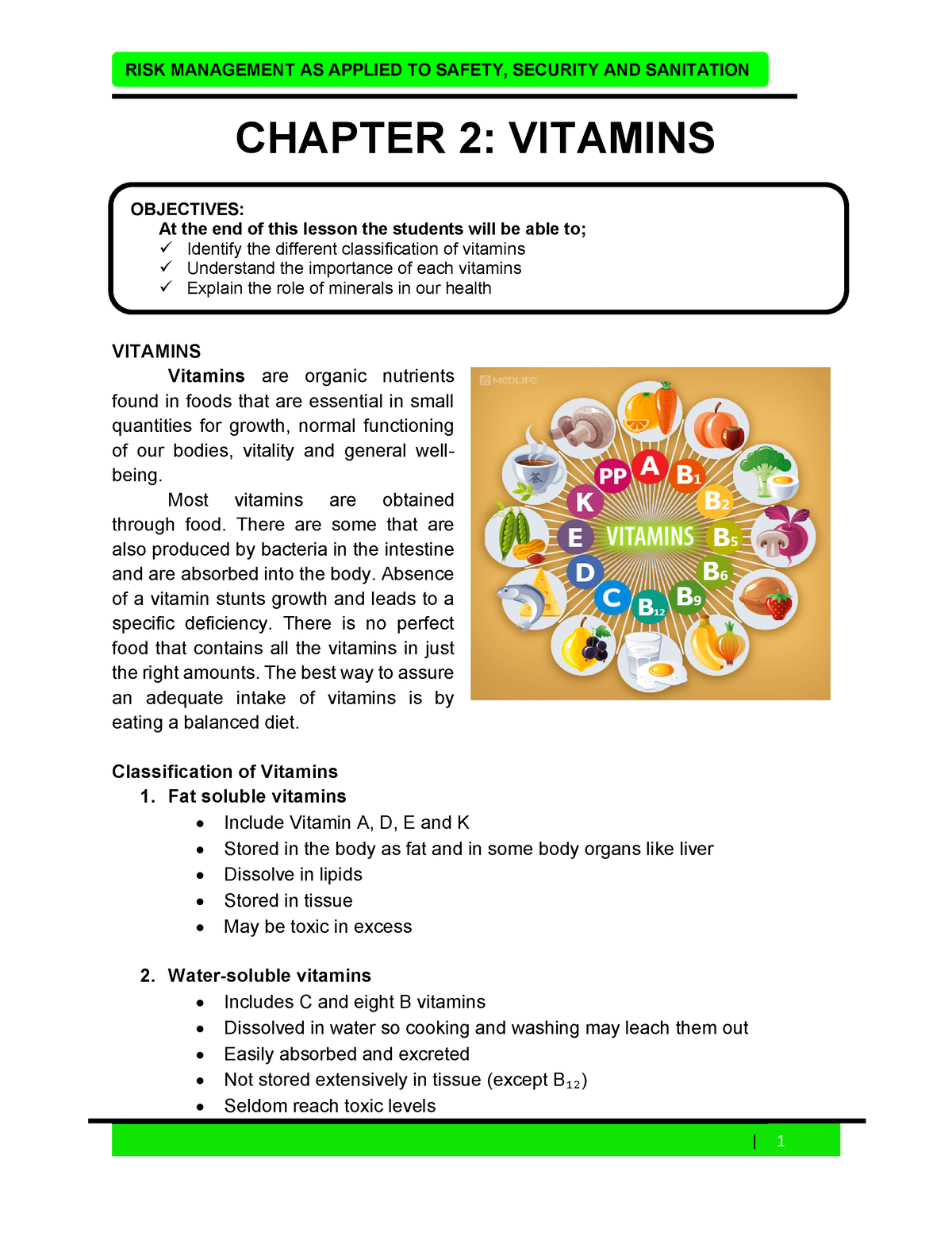 assignment on vitamins pdf