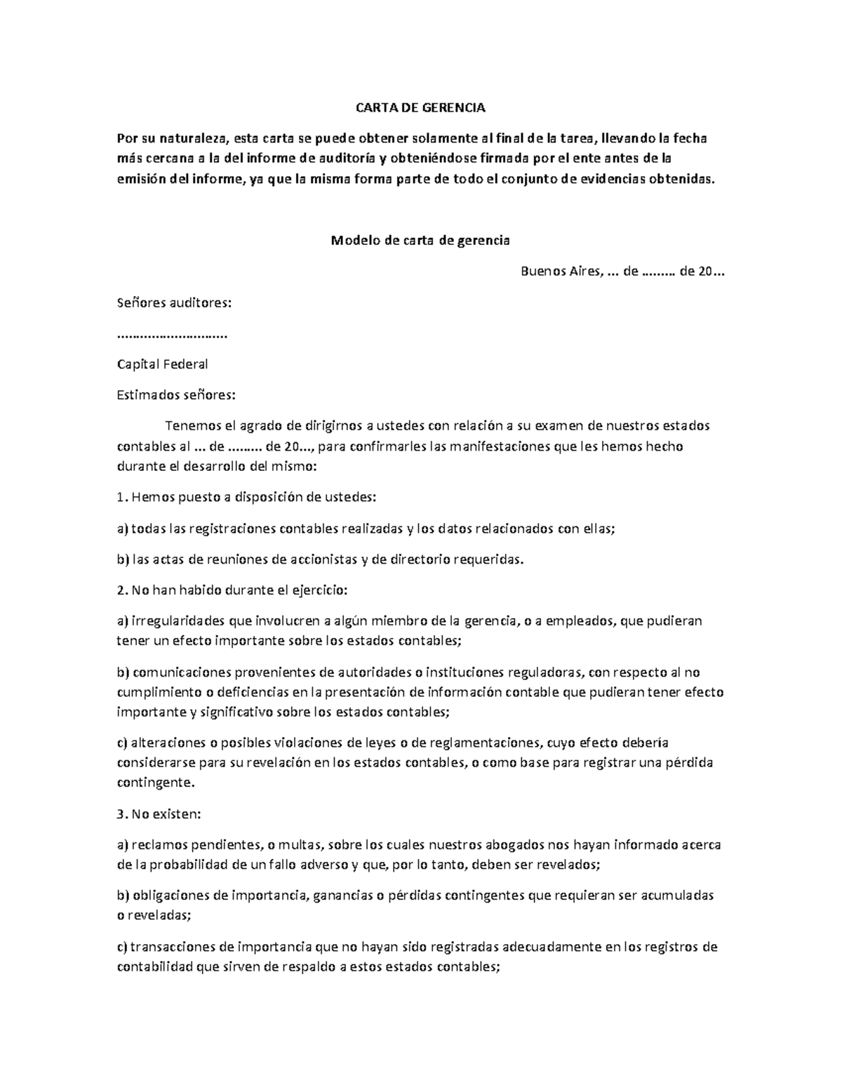 Carta DE Gerencia - CARTA DE GERENCIA Por su naturaleza, esta carta se  puede obtener solamente al - Studocu