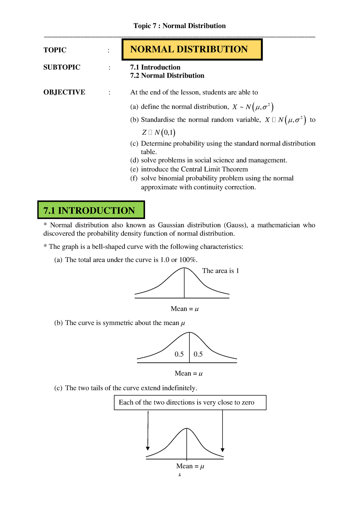 Topic 7 Normal Distribution Studocu