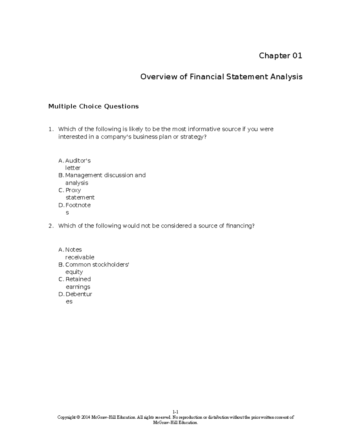 TBChap 001-4 - Financial Statement Analysis Chapter 1 Test Bank ...