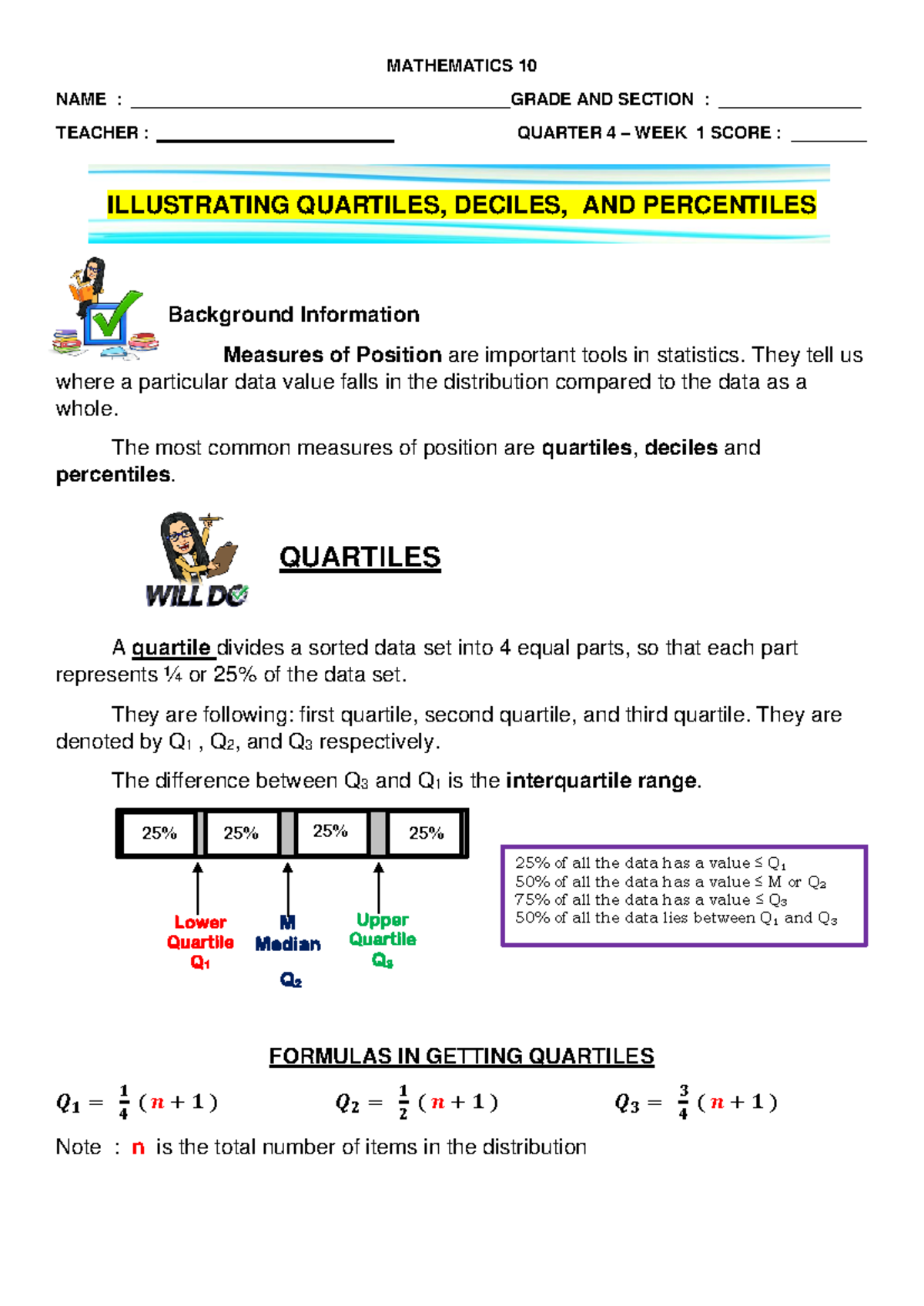 Q4 - WEEK 1 - Illustrating Quartiles, Deciles AND Percentiles ...