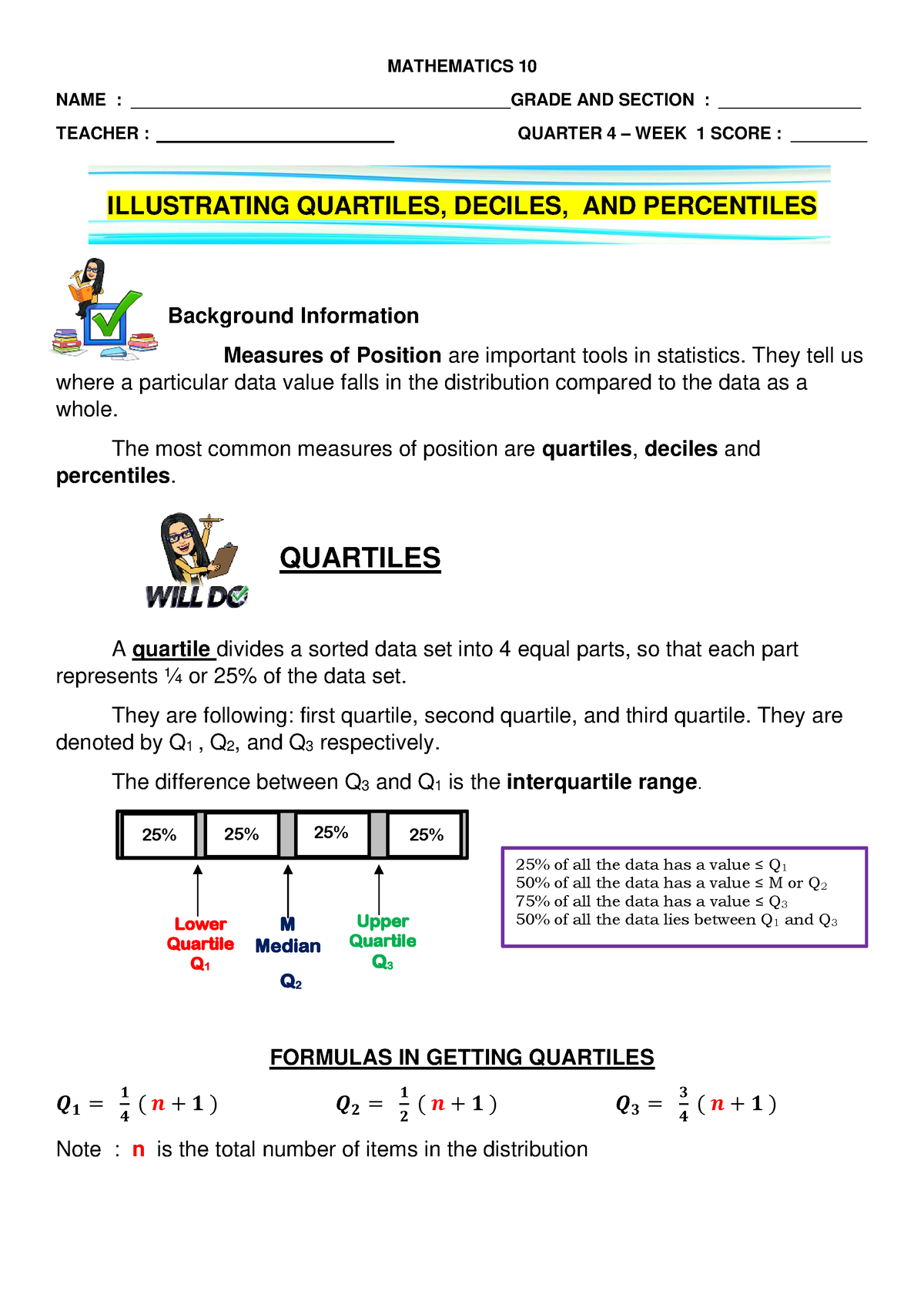 Q4 WEEK 1 Illustrating Quartiles Deciles AND Percentiles 