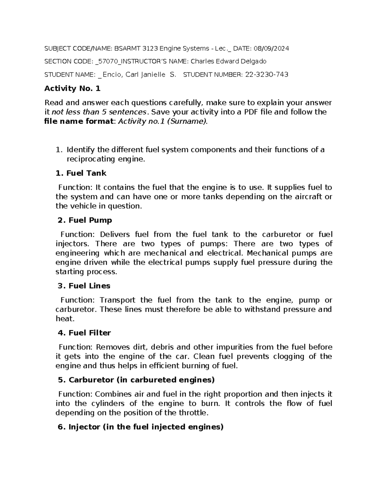 Activity No apu and control system - SUBJECT CODE/NAME: BSARMT 3123 ...