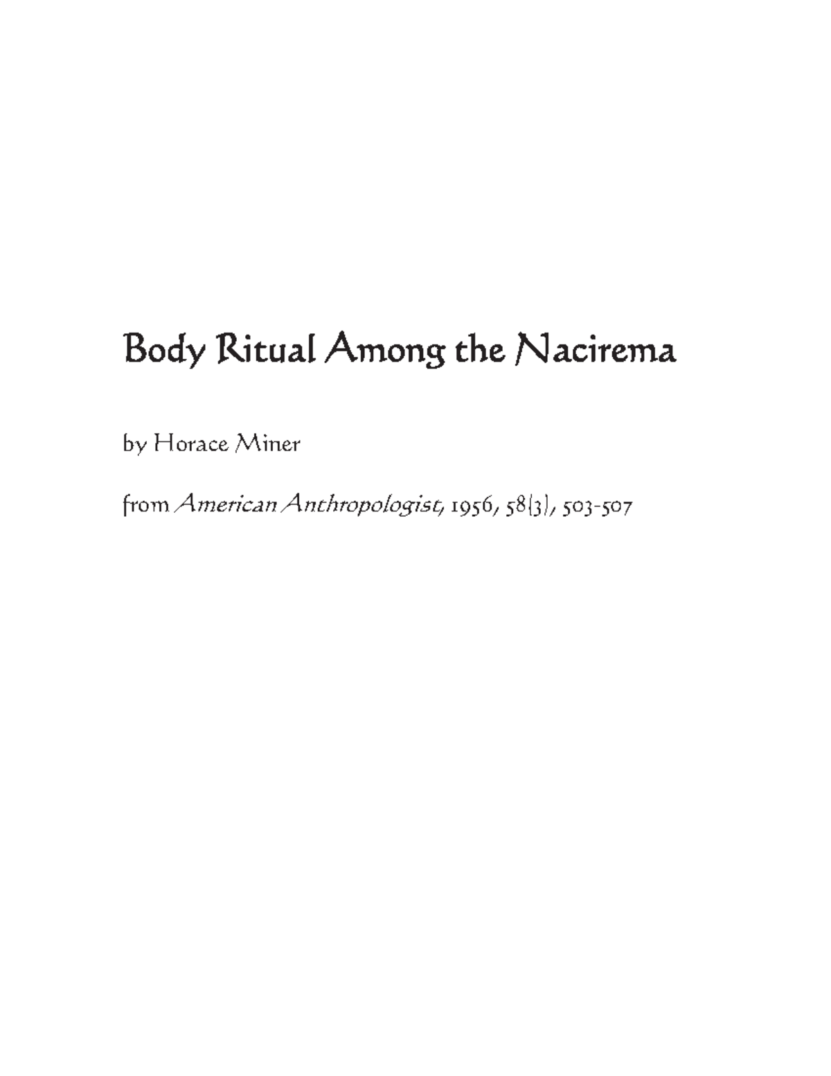 horace miner body ritual among the nacirema essay