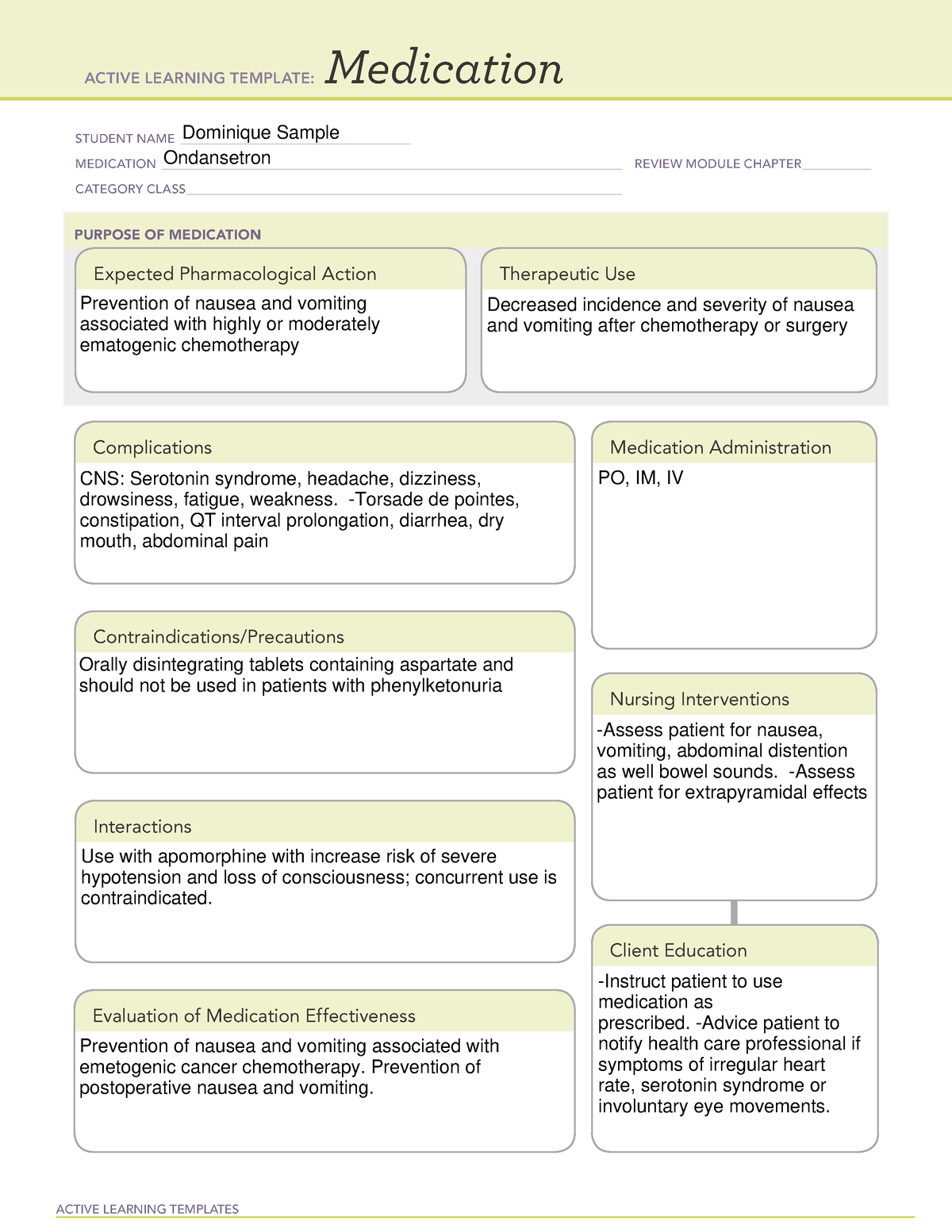 Ondansetron Active Learning Template ACTIVE LEARNING TEMPLATES