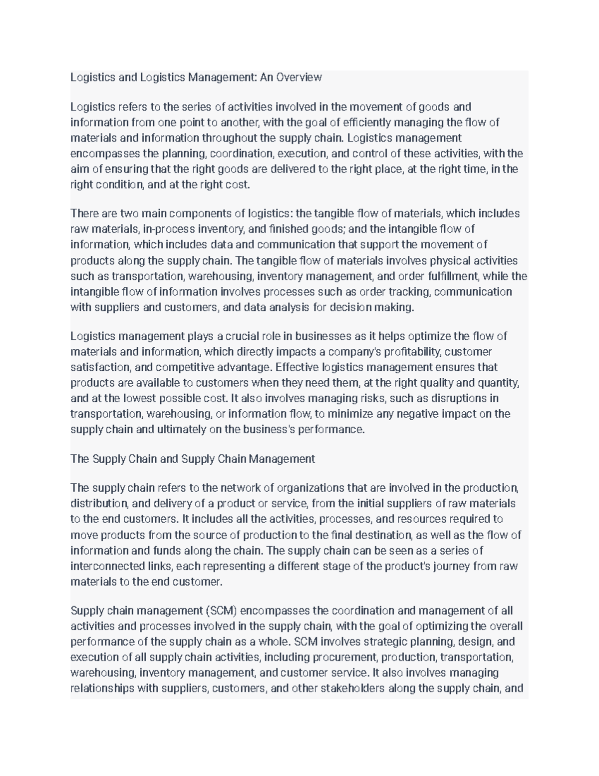 MKT2210 lecture notes 131 - Logistics and Logistics Management: An ...