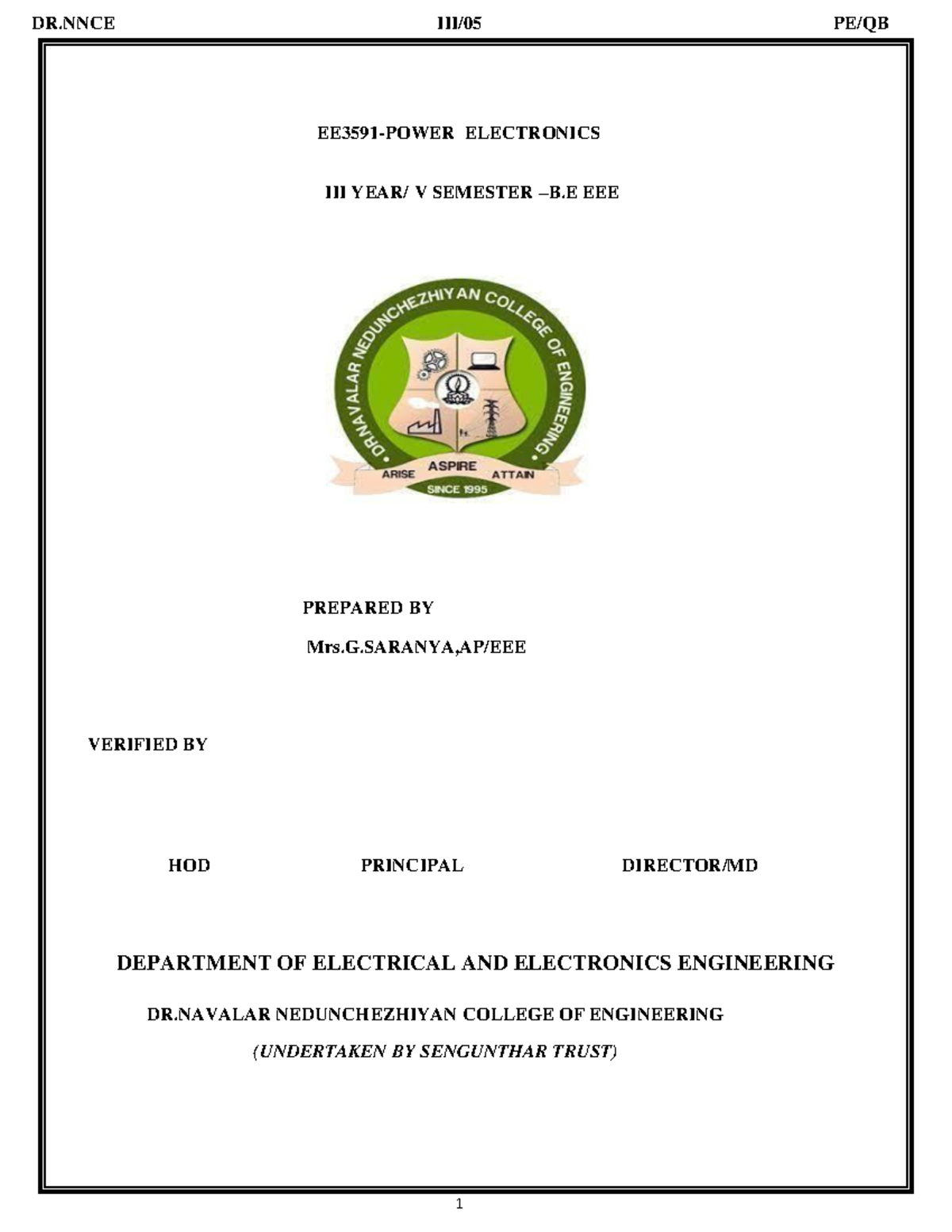 EE3591 PE 2024-25 Merged - EE3591-POWER ELECTRONICS III YEAR/ V ...