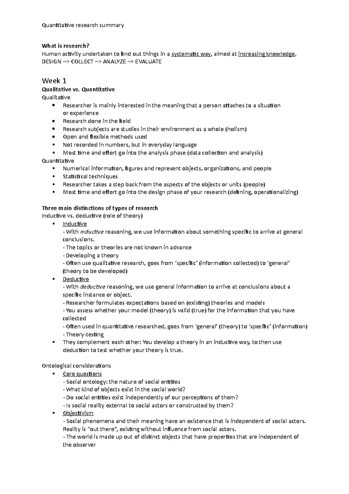 Quantitative research summary - DESIGN COLLECT ANALYZE EVALUATE Week 1 ...