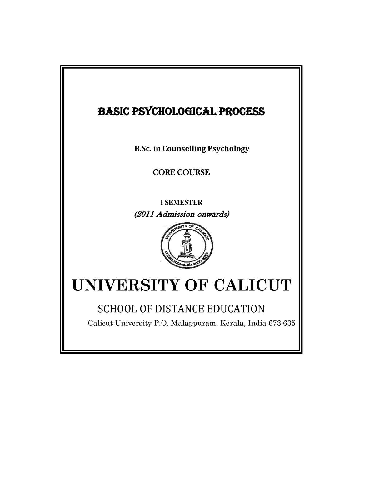 CP1 B01 Basic Psychological Processes I Sem. Core Course - B Sc ...