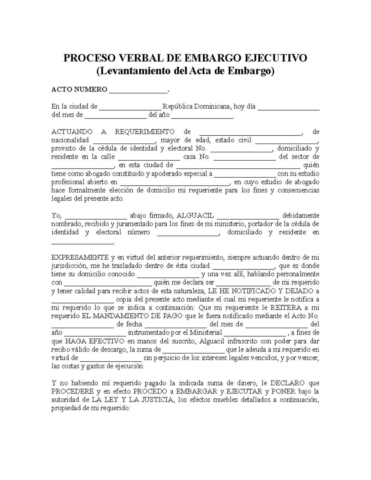 Proceso Verbal de Embargo Ejecutivo - PROCESO VERBAL DE EMBARGO ...