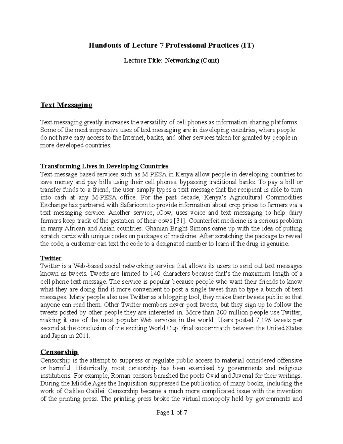 CSC110 Handouts Lecture 07-1 - Handouts of Lecture 7 Professional ...