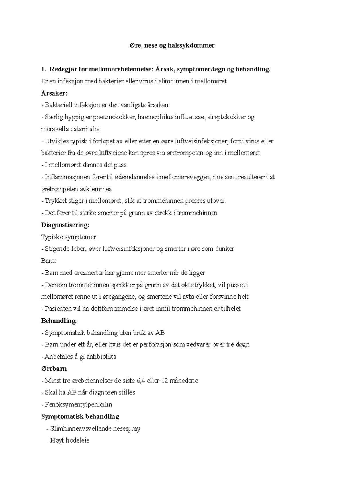 øre, nese og hals studiespørsmål - Øre, nese og halssykdommer Redegjør ...