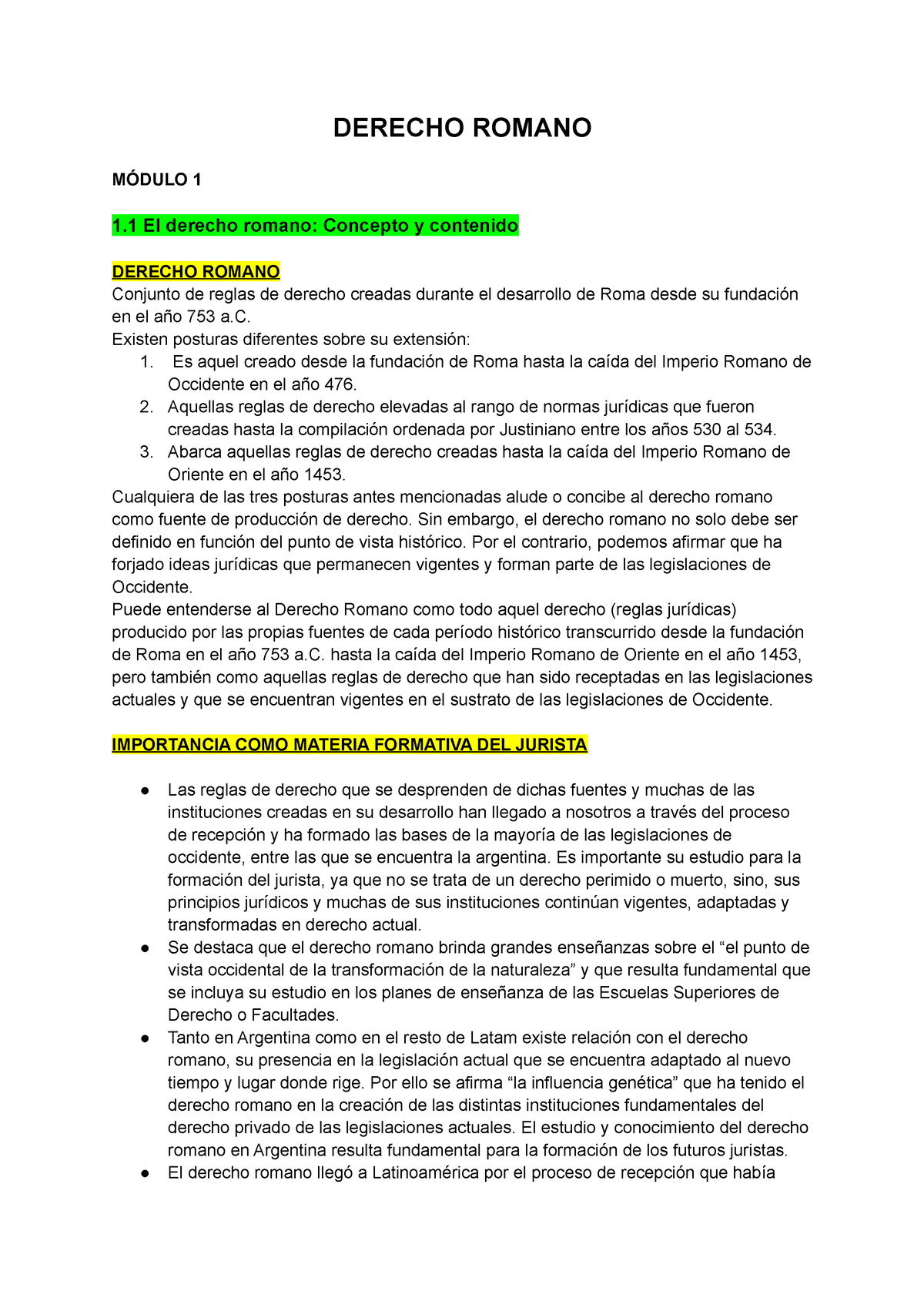 Resumen Modulo 1 DERECHO ROMANO - Derecho Romano - Universidad Kennedy ...