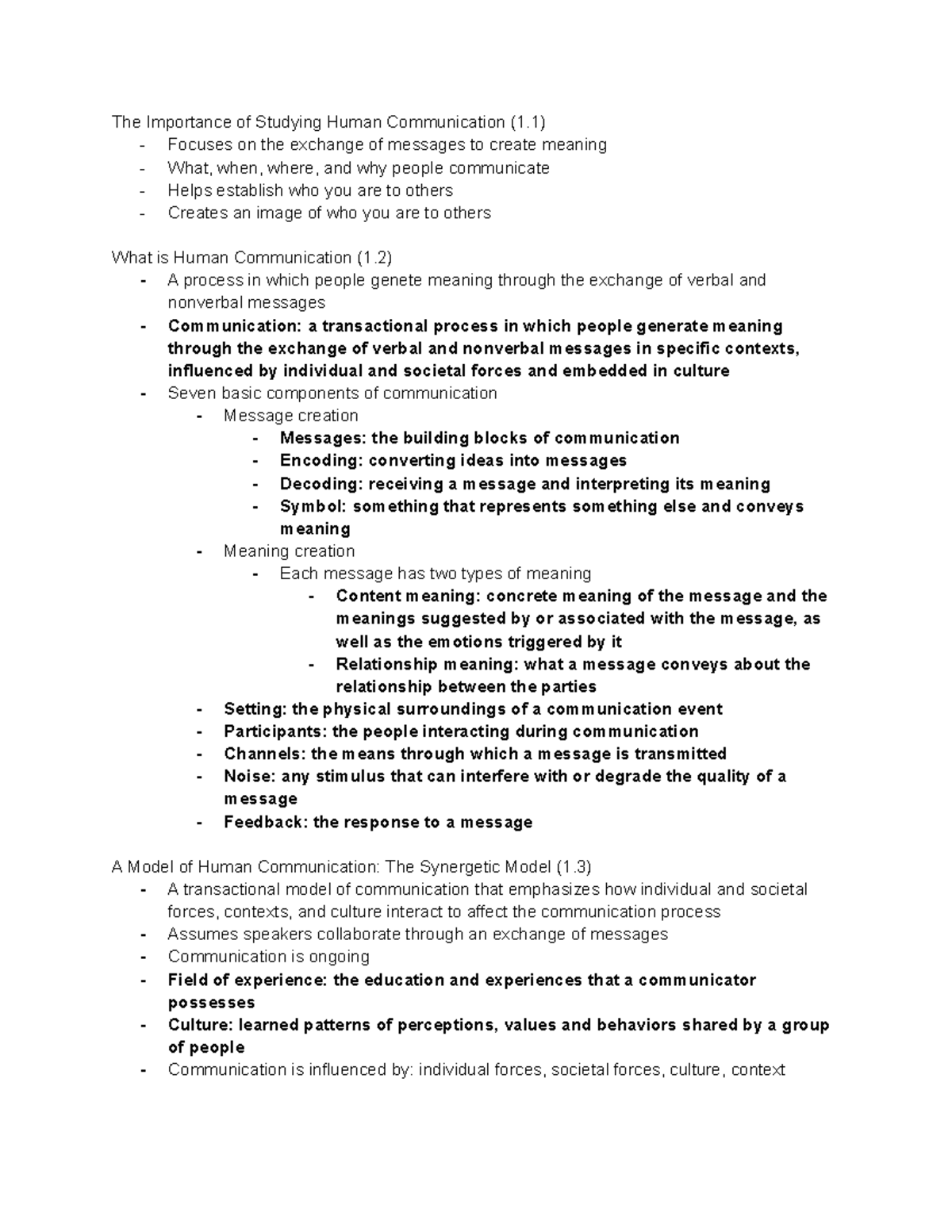 Chapter 1 Notes - COM - The Importance Of Studying Human Communication ...