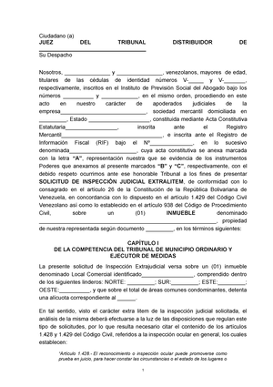 435857885 Solicitud de Inspeccion Judicial Extralitem Para Locales de  Empresa - Ciudadano (a) JUEZ - Studocu