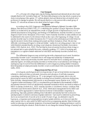 Discussion 1 Example 9 - NUR 530: Psychopathology St. Thomas University ...