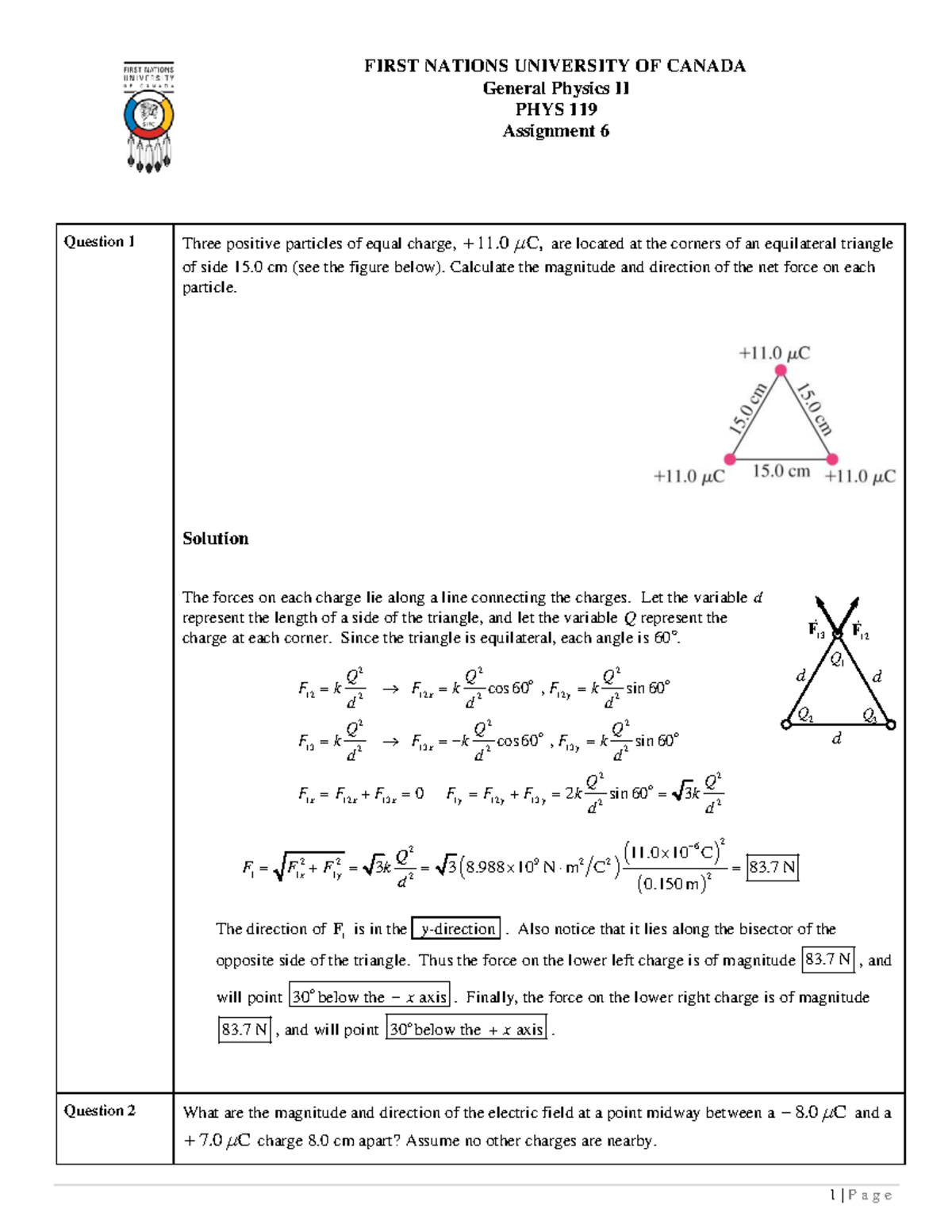 PHYS119 Assignment 6 Solution - General Physics II PHYS 119 Assignment ...