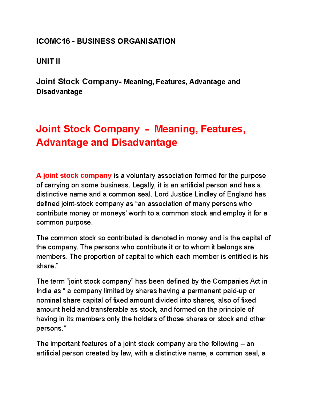 joint stock company advantages