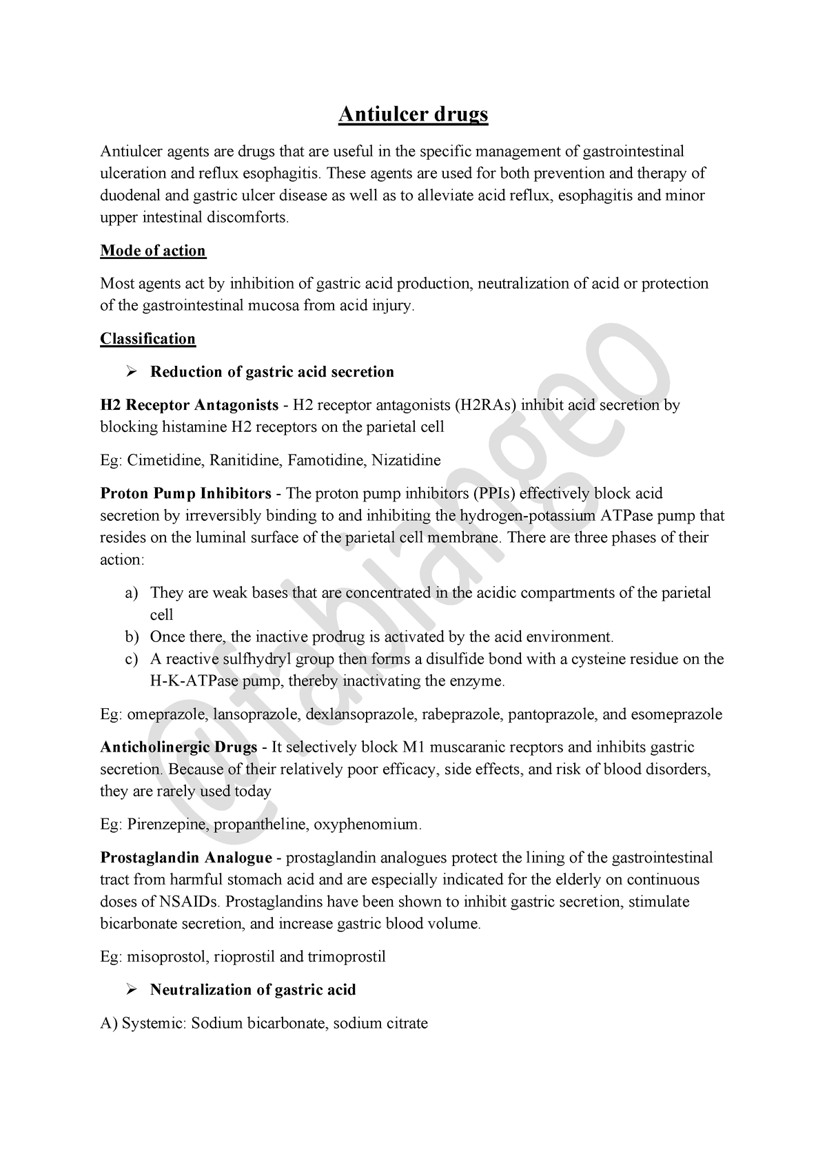 Antiulcer drugs pharmacology note for bams students Antiulcer